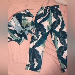 Floral two piece tie crop top and floral pants set
